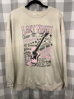 Morgan Wallen Cream Graphic Pullover Sweatshirt with Pink & Black Print